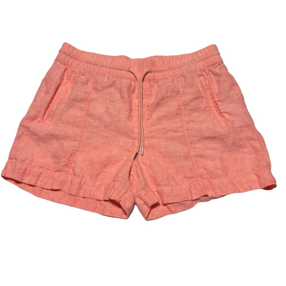 Athleta Shorts Size 14 Pink Coral Women's Retreat Linen Short 4" Inseam Pockets